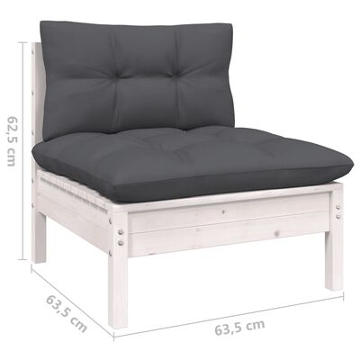 vidaXL Set mobilier grădină cu perne, 10 piese, alb, lemn de pin