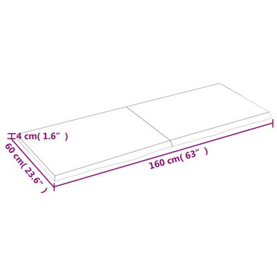 vidaXL Blat de baie, 160x60x(2-4) cm, lemn masiv netratat