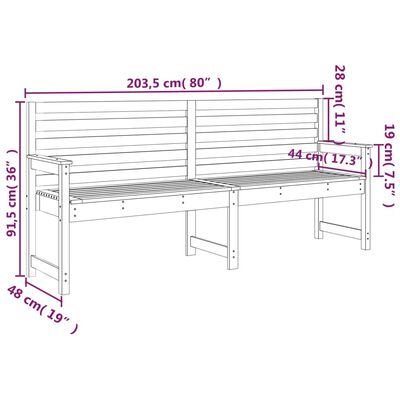 vidaXL Bancă de grădină, gri, 203,5x48x91,5 cm, lemn masiv de pin