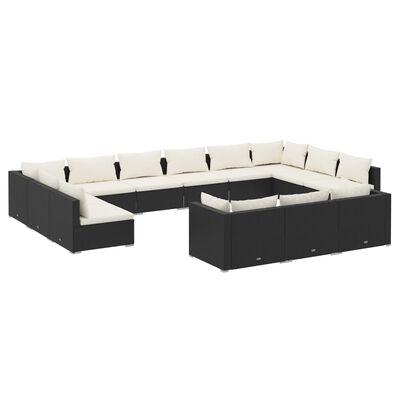 vidaXL Set mobilier de grădină cu perne, 13 piese, negru, poliratan