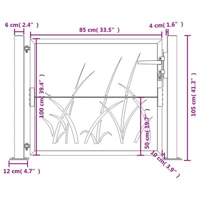 vidaXL Poartă pentru grădină, antracit, 105x105 cm, oțel, model iarbă