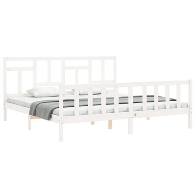 vidaXL Cadru de pat cu tăblie Super King Size, alb, lemn masiv