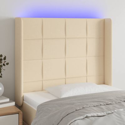 vidaXL Tăblie de pat cu LED, crem, 83x16x118/128 cm, textil