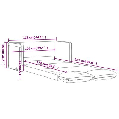 vidaXL Canapea extensibilă 2 în 1, negru, 112x174x55cm piele ecologică