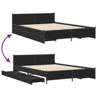 vidaXL Cadru de pat cu sertare, negru, 140x190 cm, lemn prelucrat