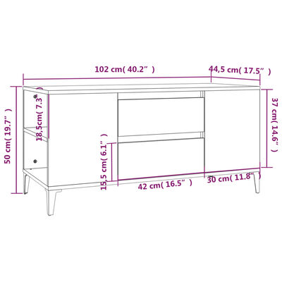 vidaXL Comodă TV, stejar fumuriu, 102x44,5x50 cm, lemn prelucrat