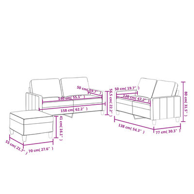 vidaXL Set de canapele cu perne, 3 piese, gri, piele ecologică