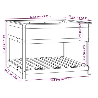 vidaXL Jardinieră cu raft maro miere 111,5x111,5x81 cm lemn masiv pin