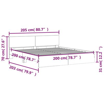 vidaXL Cadru de pat cu tăblie și LED, alb, 200x200 cm