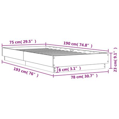 vidaXL Cadru pat fără saltea, stejar maro 75x190 cm lemn prelucrat