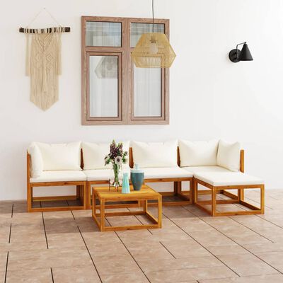 vidaXL Set mobilier grădină cu perne, 6 piese, crem, lemn masiv acacia