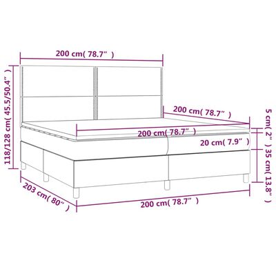 vidaXL Pat box spring cu saltea, gri închis, 200x200 cm, textil