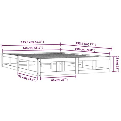 vidaXL Cadru de pat, negru, 140x190 cm, lemn masiv