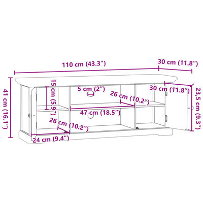 vidaXL Dulap TV, alb, 110x30x41 cm, lemn prelucrat