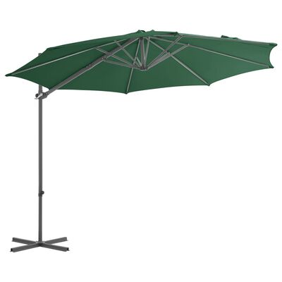 vidaXL Umbrelă suspendată cu stâlp din oțel, verde, 300 cm