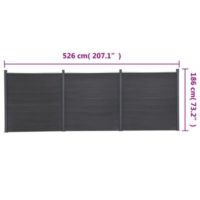 vidaXL Set panouri pentru gard, gri, 526x186 cm, WPC