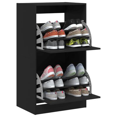 vidaXL Dulap de pantofi cu 2 sertare rabatabile, negru, 60x42x108 cm