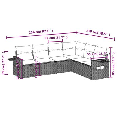 vidaXL Set mobilier de grădină cu perne, 6 piese, negru, poliratan