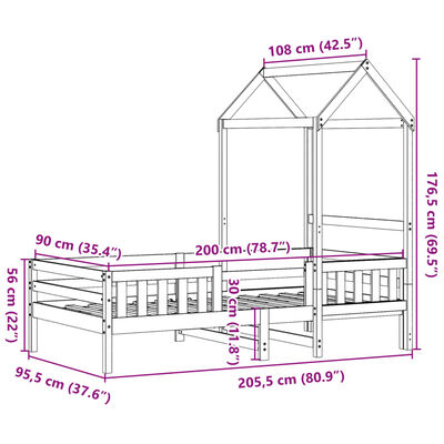 vidaXL Cadru de pat cu acoperiș, alb, 90x200 cm, lemn masiv de pin