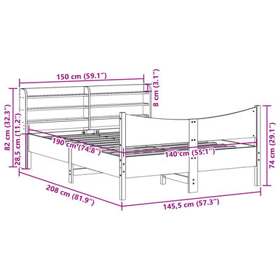 vidaXL Cadru de pat cu tăblie, 140x190 cm, lemn masiv pin