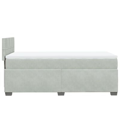 vidaXL Pat box spring cu saltea, gri deschis, 90x200 cm, catifea