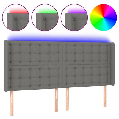 vidaXL Tăblie de pat cu LED, gri închis, 183x16x118/128 cm, textil