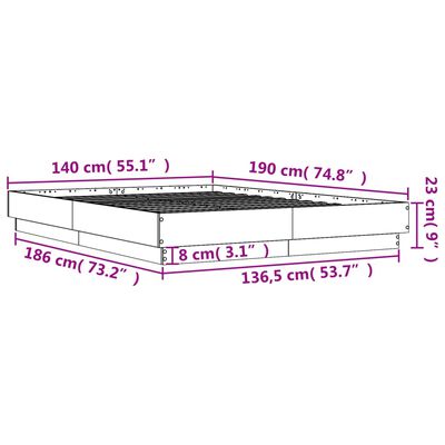 vidaXL Cadru de pat cu lumini LED, gri sonoma, 140x190 cm