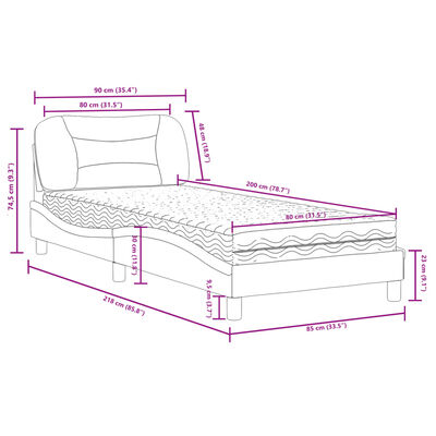 vidaXL Pat cu saltea, cappuccino, 80x200 cm piele ecologică