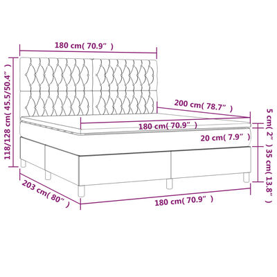 vidaXL Pat box spring cu saltea, gri închis, 180x200 cm, catifea