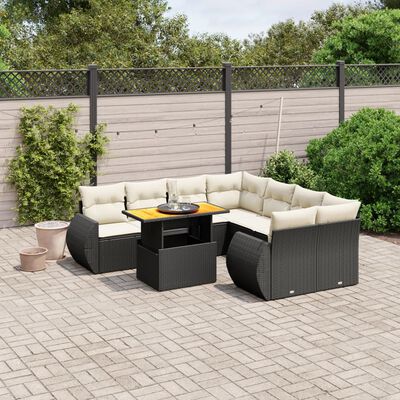 vidaXL Set mobilier de grădină cu perne, 9 piese, negru, poliratan