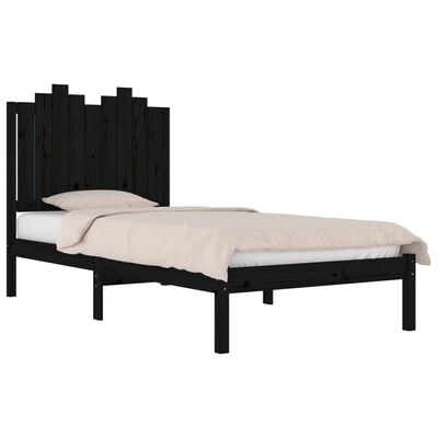 vidaXL Cadru de pat single, negru, 90x190 cm, lemn masiv de pin