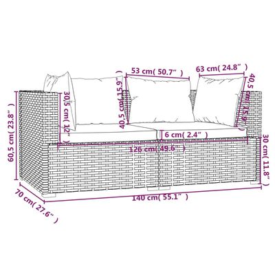 vidaXL Set mobilier de grădină cu perne, 3 piese, maro, poliratan