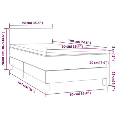 vidaXL Pat cu arcuri, saltea și LED, gri, 90x190 cm, piele ecologică