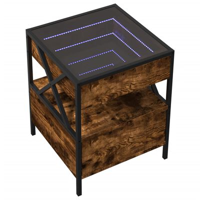 vidaXL Măsuță de cafea cu LED infinity, stejar fumuriu, 40x40x51 cm