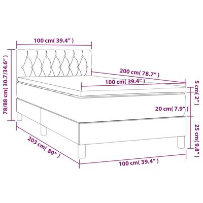 vidaXL Pat cu arcuri, saltea și LED, gri închis, 100x200 cm, textil