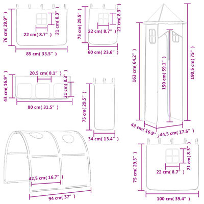 vidaXL Pat etajat de copii cu turn albastru 90x200 cm lemn masiv pin