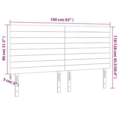 vidaXL Tăblie de pat cu LED, gri închis, 160x5x118/128 cm, textil