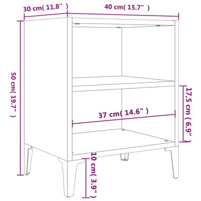 vidaXL Noptiere cu picioare metal 2 buc negru extralucios 40x30x50 cm