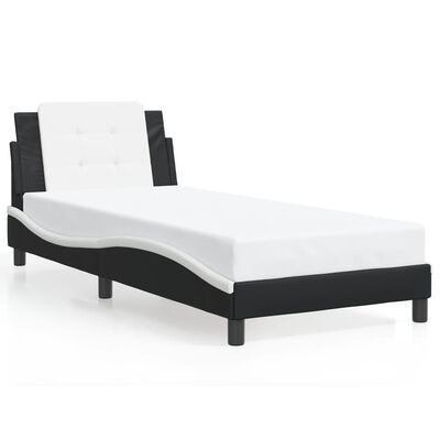 vidaXL Cadru de pat cu tăblie negru și alb 100x200cm piele artificială