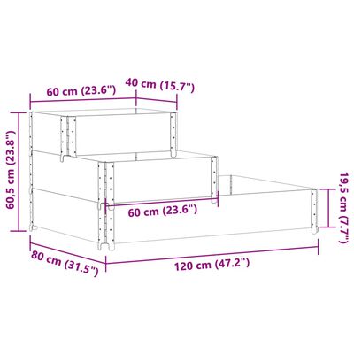 vidaXL Strat înălțat cu 3 niveluri, negru, 120x80 cm, lemn masiv pin