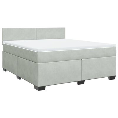 vidaXL Pat box spring cu saltea, gri deschis, 180x200 cm, catifea