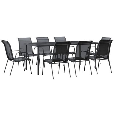 vidaXL Set mobilier de grădină, 9 piese, negru, oțel și textilenă