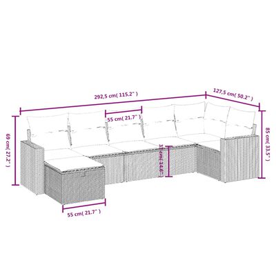 vidaXL Set canapele de grădină cu perne, 7 piese, negru, poliratan