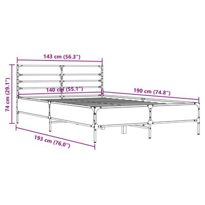 vidaXL Cadru de pat, gri sonoma, 140x190 cm, lemn prelucrat și metal