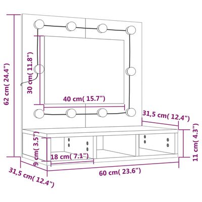 vidaXL Dulap cu oglindă și LED, stejar maro, 60x31,5x62 cm