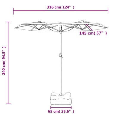 vidaXL Umbrelă de soare cu două capete cu LED-uri cărămiziu 316x240 cm