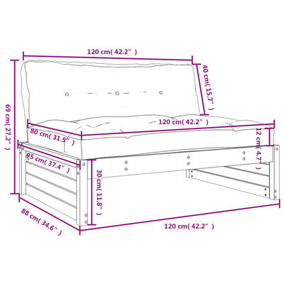 vidaXL Canapea de mijloc, 120x80 cm, alb, lemn masiv de pin