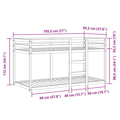 vidaXL Pat supraetajat de copii perdele, alb/negru, 90x190 cm lemn pin