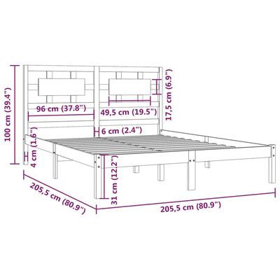 vidaXL Cadru de pat, negru, 200x200 cm, lemn masiv de pin