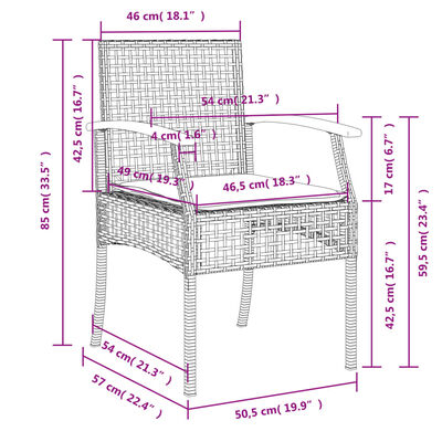 vidaXL Set mobilier de grădină cu perne, 3 piese, negru, poliratan